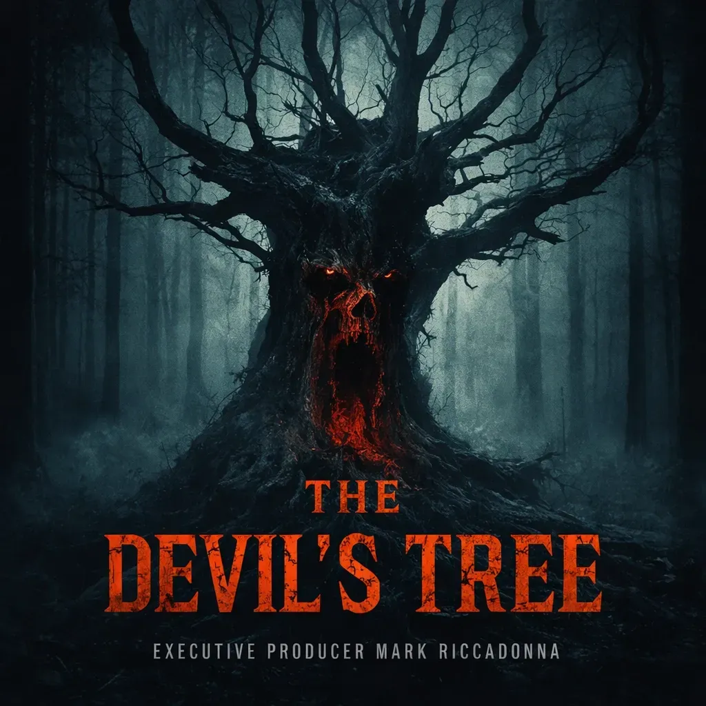 The Devil's Tree artwork showing a gnarled tree in a blue forest